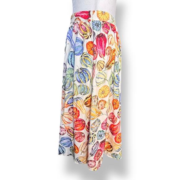 ModCloth Watercolor Gourd Print Pleated Midi Skirt Pockets Fall Autumn Small - Picture 6 of 11